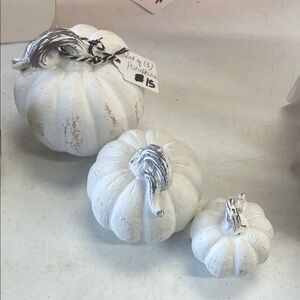 Set of Three White Decorative Pumpkins